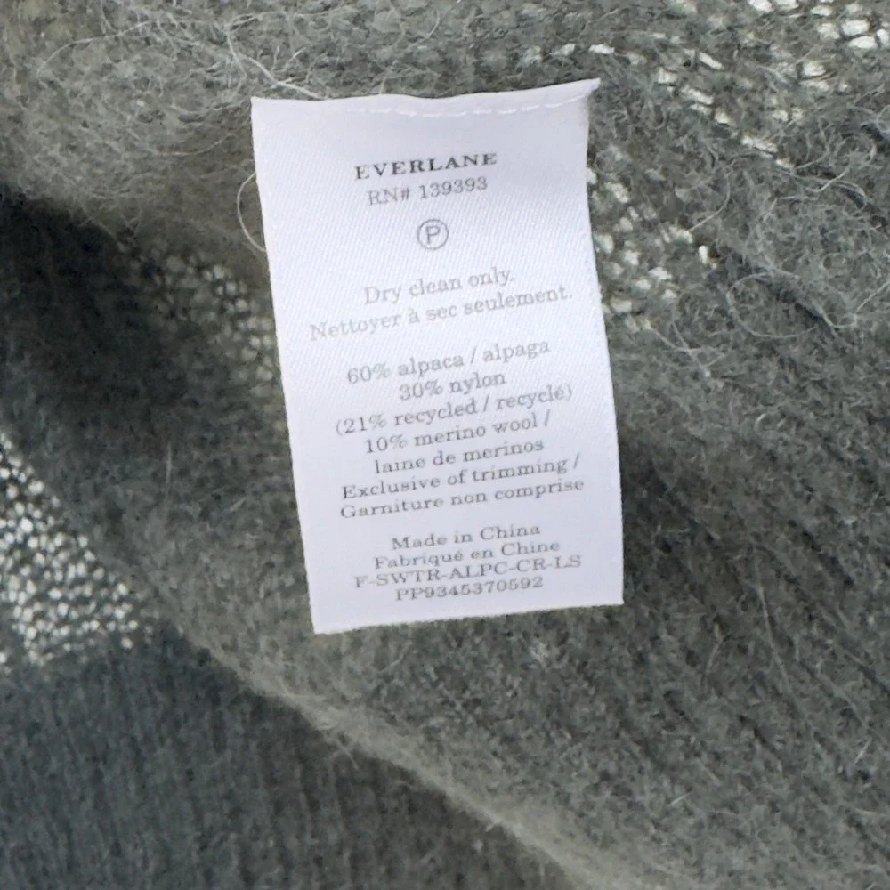 Everlane The Cocoon Crew in Alpaca Sweater Olive Green Semi Sheer Cozy Size XL